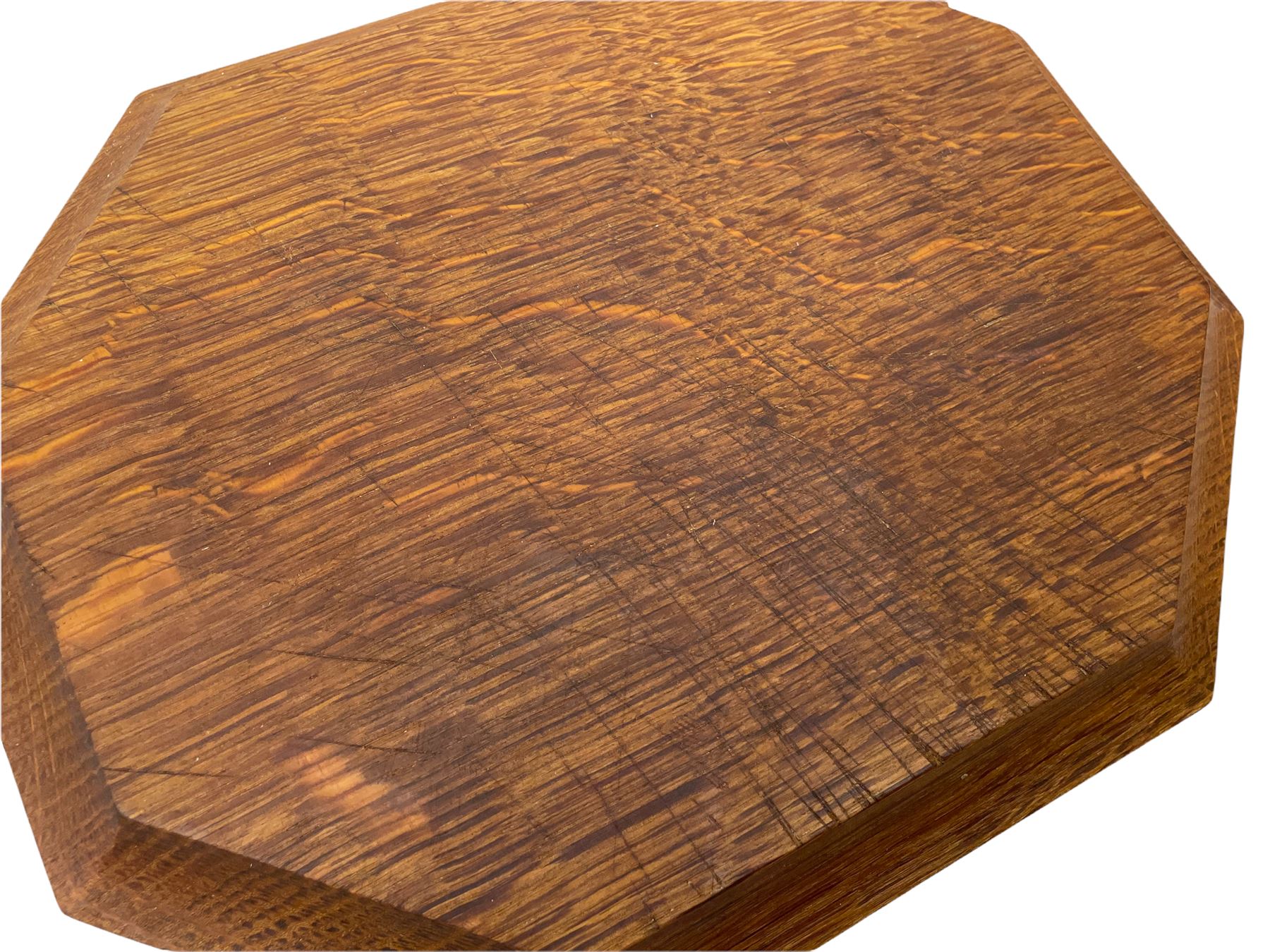 'Mouseman' oak breadboard, canted rectangular form with moulded edge carved with mouse signature, by Robert Thompson of Kilburn 