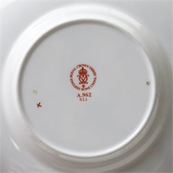 Royal Crown Derby 'Asian Rose' pattern A.962 tea service, comprising tea and coffee pots, open sucrier, milk jug, eight cups and saucers, six side plates, two serving plates, and a boxed Duck with gold stopper