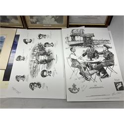Collection of twenty-one unframed and seven framed prints of predominantly aviation interest after David Pritchard, Brian Petch, Stephen Teasdale, Barry Price, Coulson, Wardle etc; depicting Spitfires, Hurricanes etc; some limited editions with certificates and many bearing multiple signatures on the mount
