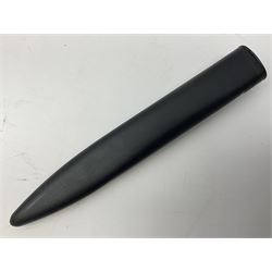 British Army L1A3 SLR Self Loading Rifle bayonet, with 20.5cm Bowie type fullered blade, hooked pommel with working push release button, grip secured by two deeply recessed rivets and marked L1A3 9600257 D71; in matching black scabbard L32.5cm overall