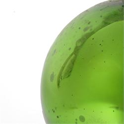 Late 19th century iridescent green glass witches ball with a small bottle neck, D26cm
