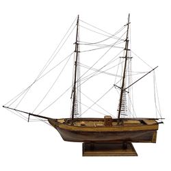 Scratch built model ship, raised upon rectangular stand, L87cm H73cm
