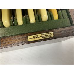 Walker and Hall silver plated canteen of cutlery, oak case, the hinged lid with a engraved brass shield , H12cm, L32cm