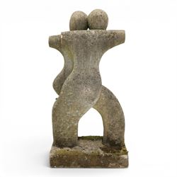 Pair of composite stone gardens sculptures, in the manner of Henry Moore, tallest 102cm