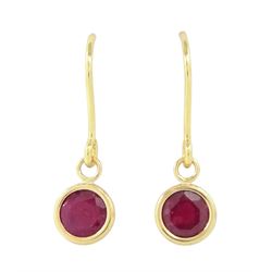 Pair of 9ct gold ruby pendant earrings, stamped 375