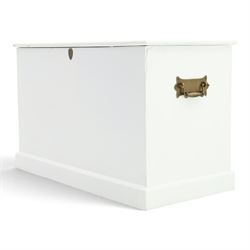 And So To Bed - Victorian style white painted blanked chest with twin brass carrying handles, on plinth base