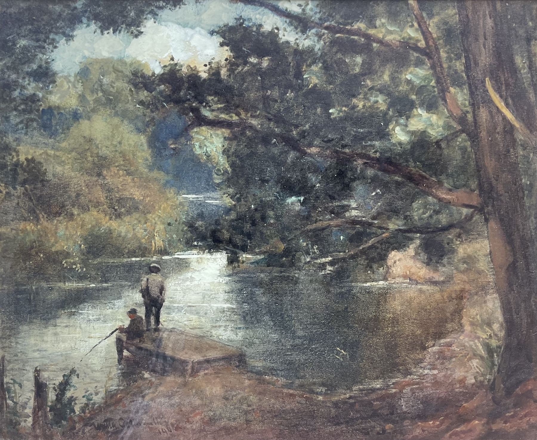 Walter Henry Goldsmith (British 1857-1943): Fishing on the River, watercolour signed and dated 1908, 21cm x 26cm