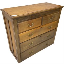 19th century walnut straight-front chest, fitted with two short and three long graduating drawers