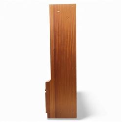 Nathan for Parker Knoll - corner cabinet, the upper section enclosed by two curved glazed doors with glass shelves, over a shaped base fitted with a single frieze drawer and panelled twin cupboard doors