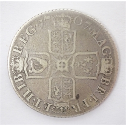  Queen Anne 1707  post union milled silver shilling, third bust  