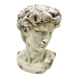 Large bust of Michelangelo's David in stone effect finish, H58cm