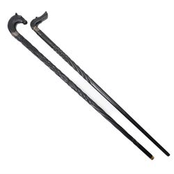 Edwardian ebonised evening cane with silver collar and horses head handle Birmingham 1906 ...