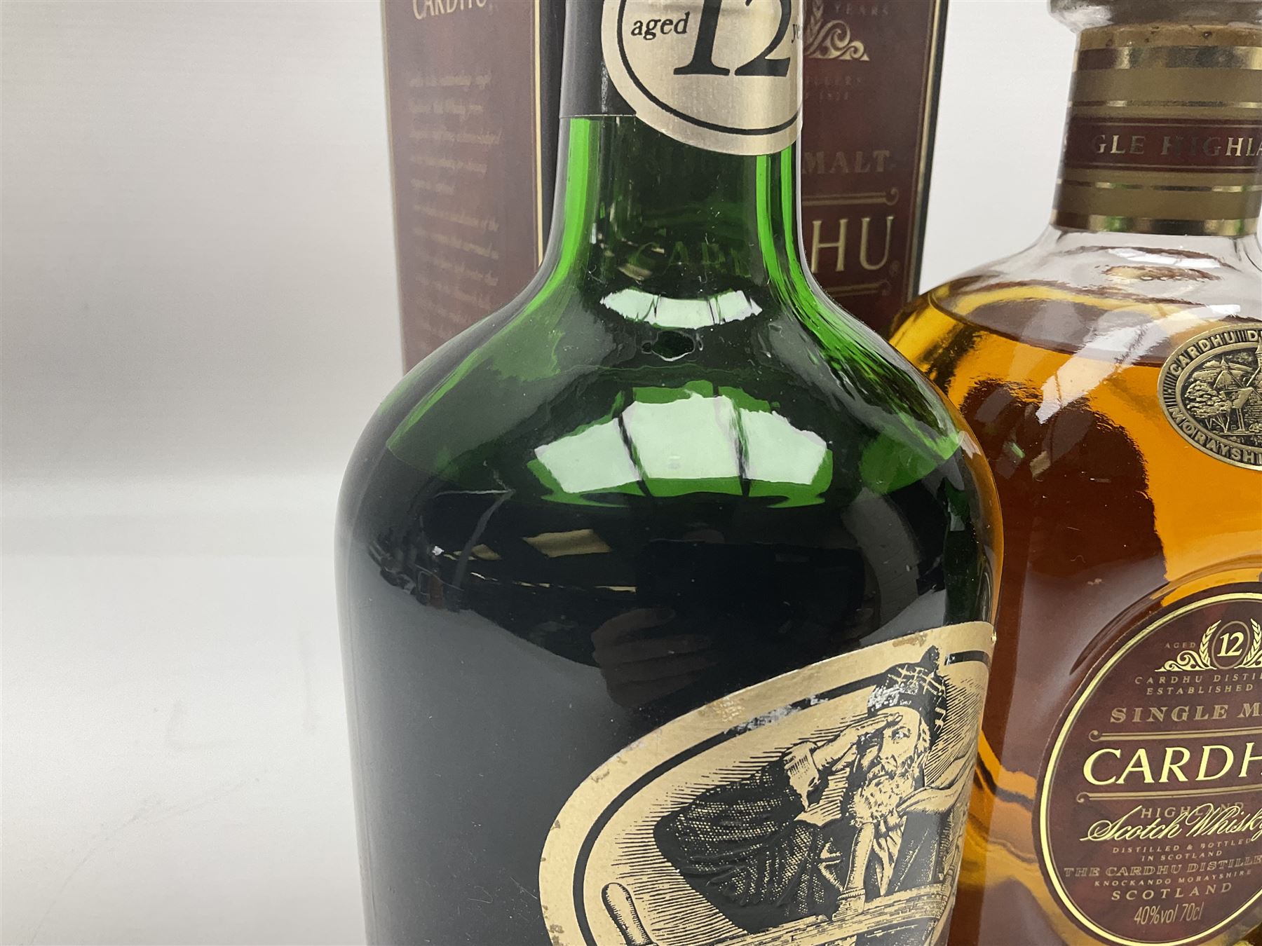 Tobermory Isle of Mull, malt Scotch whisky, Bunnahabhain 12 year old, single malt Scotch whisky and Cardhu 12 year old Scotch whisky, various contents and proof