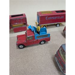 Corgi Major Toys diecast Chipperfields Circus vehicles and similar, comprising International 6x6 Truck, four Circus Animal Cages, Land Rover 109 WB, three Bedford Tractor Units and a Farm Trailer