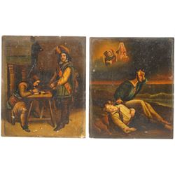 Dutch School (19th century): 'Officer Dictating a Letter' after Gerard ter Borch and Shipwrecked Soldiers, pair oils on metal unsigned 20cm x 17cm (2)