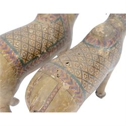 Pair of 19th century Indian hand painted Nandi bulls, H35cm