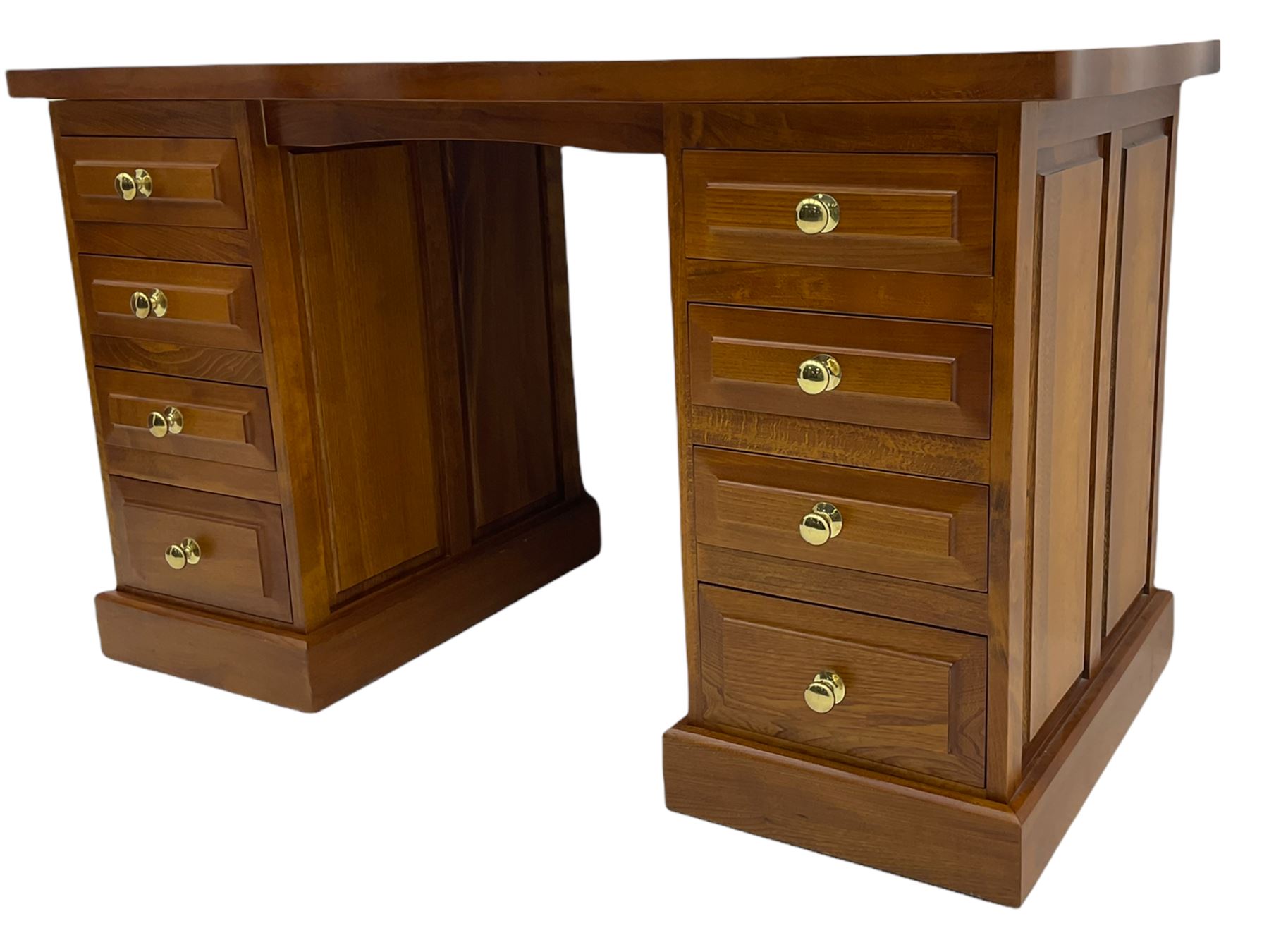 Sam Cryer ‘Cryercraft’ - solid elm twin pedestal desk, waved rectangular top, fitted with eight drawers, on plinth base