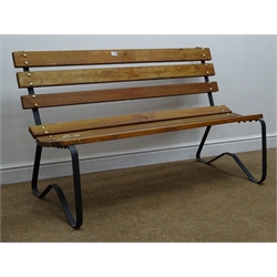  Wrought metal garden bench with solid pine slats, W138cm  