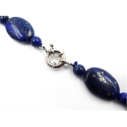  Lapis lazuli silver bracelet stamped 925, bead necklace and ear-rings  