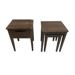 Hardwood side table, fitted with single drawer (W45cm D40cm H60); and matching nest of two tables (W46cm D43cm H55cm)