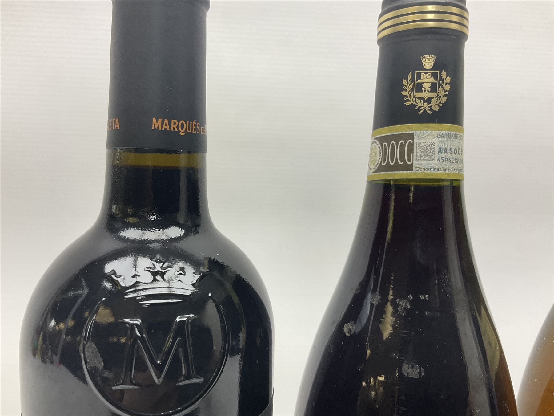 Mixed wine, comprising Araldica Barbaresco 2013, Corsini, 75cl 14% vol, Marques De Murrieta 2007 Gran Reserva Rioja 75cl 14% vol and Domaine Michelot 1992 Meursault 750ml 13% vol (3)