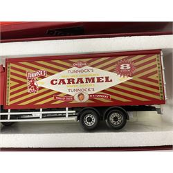 Corgi - four ‘Rigids’ limited edition 1:50 scale die-cast vehicles comprising CC14202 - Scania P Box Lorry Tunnock’s no.1035/1710; CC13515 - Volvo FM Fridge Lorry The Real McKay Ltd; CC13903 - Foden Alpha Curtainside Lorry Stan Robinson Ltd; CC11913 - ERF EC Aggregate Tipper Brian Harris Transport; all boxed (4)