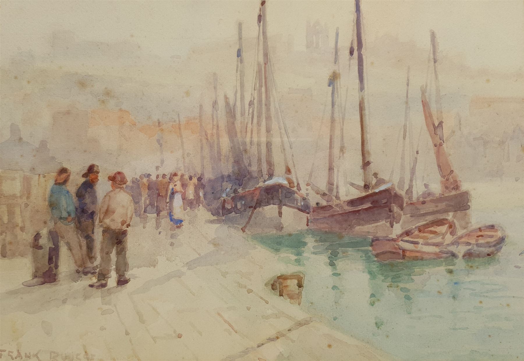 Frank Rousse (British fl.1897-1917): Whitby Quayside, watercolour signed 23cm x 33cm