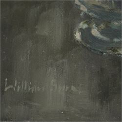 William Burns (Northern British 1923-2010): 'Still Life - Rose', oil on board signed, titled verso 34cm x 27cm (unframed)
Provenance: Direct from the family of the artist. 
Notes: Born in Sheffield in 1923, William Burns RIBA FSAI FRSA studied at the Sheffield College of Art before the outbreak of the Second World War, during which he helped illustrate the official War Diaries for the North Africa Campaign, and was elected a member of the Armed Forces Art Society. On his return, he studied architecture at Sheffield University and later ran his own successful practice, being a member of the Royal Institute of British Architects. However, painting had always been his self-confessed 'first love', and in the 1970s he gave up architecture to become a full-time artist, having his first one-man exhibition in 1979.