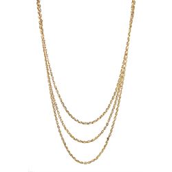 Early 20th century 10ct rose gold three row link necklace, on later 9ct yellow gold clasp