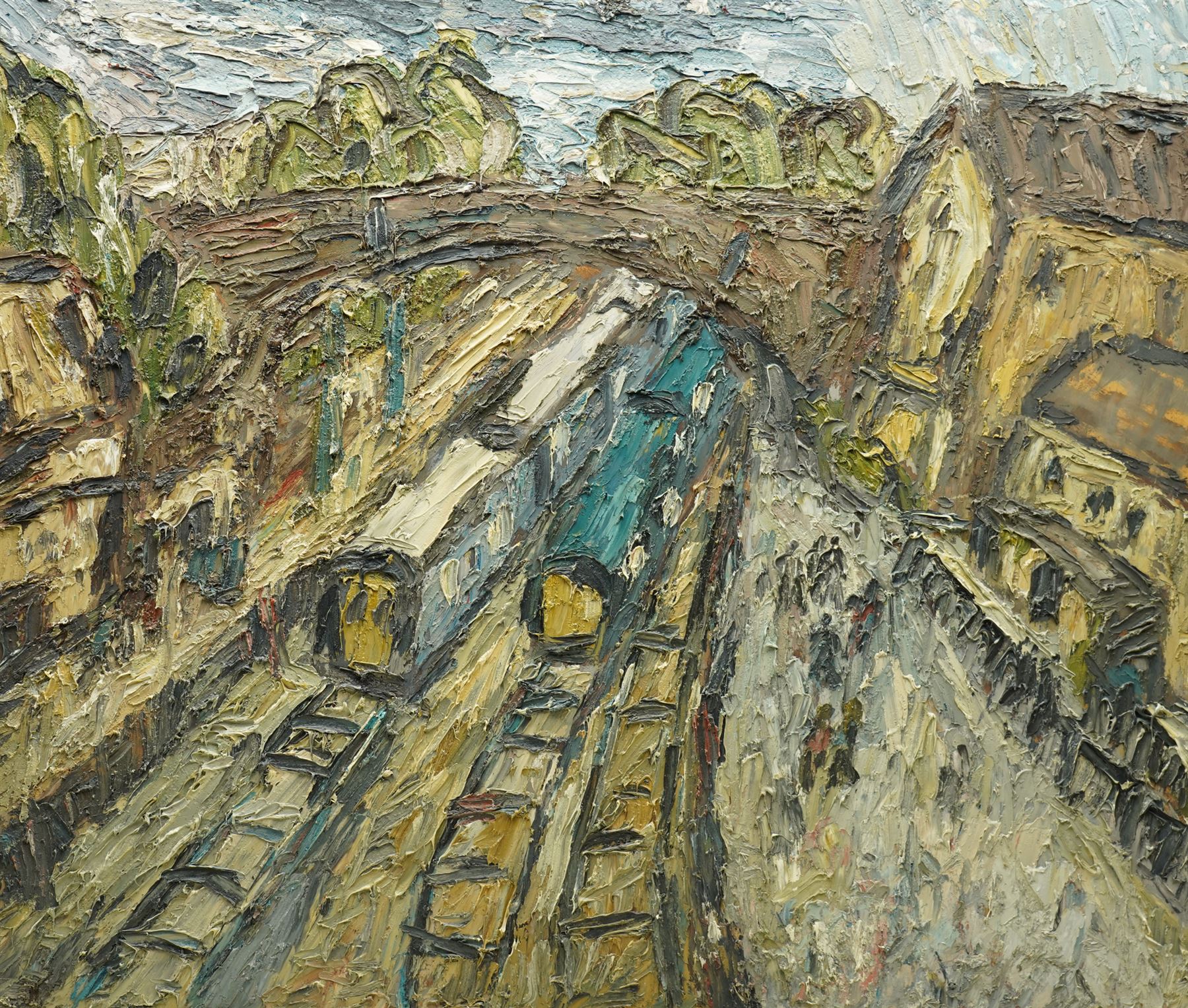 Barry De More (Yorkshire 1948-2023): 'Two Diesels', oil and impasto on board signed and titled verso 74cm x 87cm
Provenance: consigned by the artist's widow