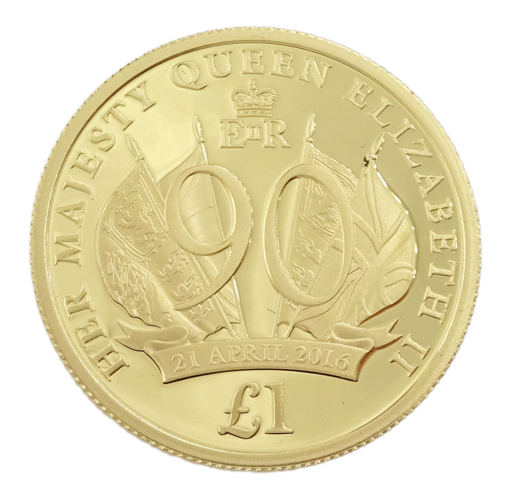 Queen Elizabeth II Jersey 2016 '90th Birthday' 22ct gold proof one pound coin, cased with certificate
