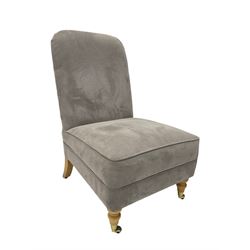 Laura Ashley - low bedroom chair upholstered in grey fabric, on tuned beech feet with castors 