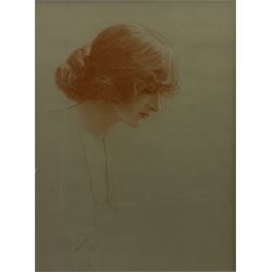 Samuel Warburton RMS (British 1874-1938): Portrait of a Young Woman, red chalk signed and dated 1923, 54cm x 40cm