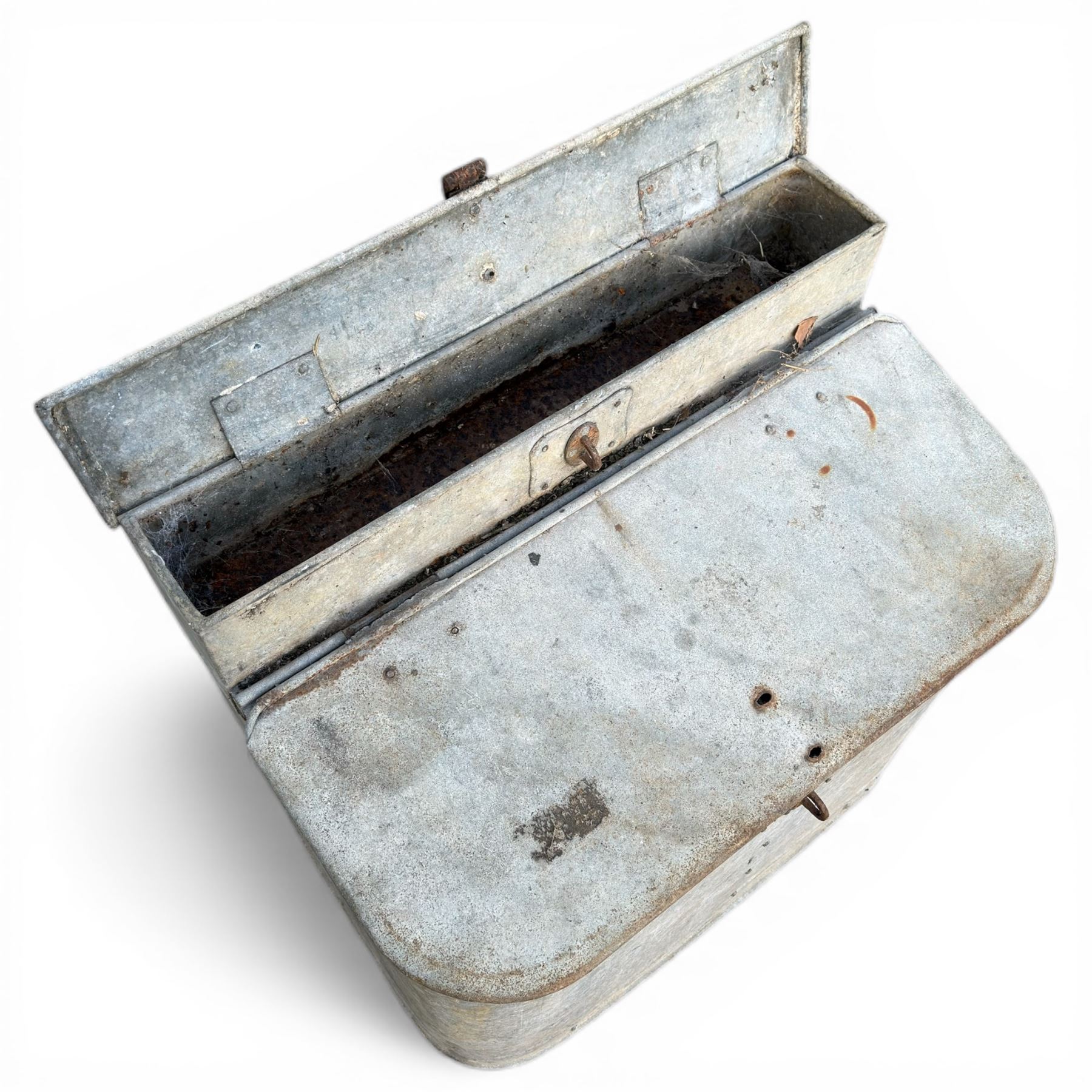 Galvanised metal animal feed bin