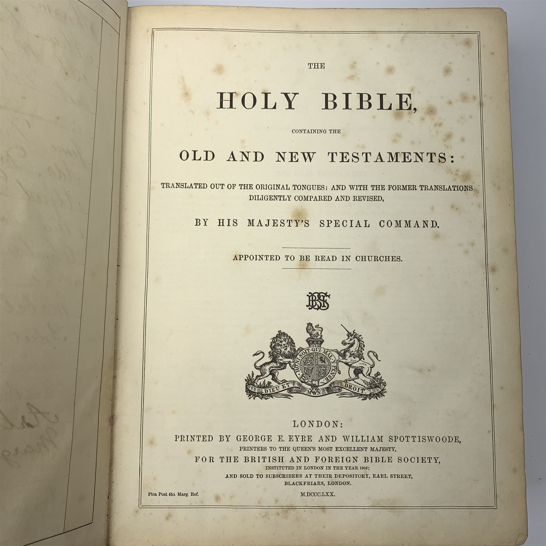 Victorian Rev. John Eadie leather bound Family Bible; three other Victorian leather bound Bibles; and another Victorian leather bound book The Altar of the Household edited by the late rev. John Harris (5)
