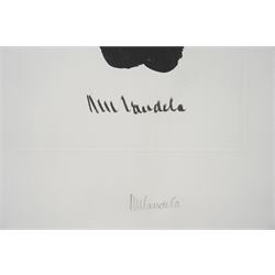 Nelson Rolihlahla Mandela (South African 1918-2013): 'Hand of Africa', monochrome lithograph signed and numbered 455/1000 in pencil with blindstamp 63cm x 48cm