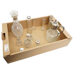 Various silver topped glass items, two silver plate topped crystal decanters etc