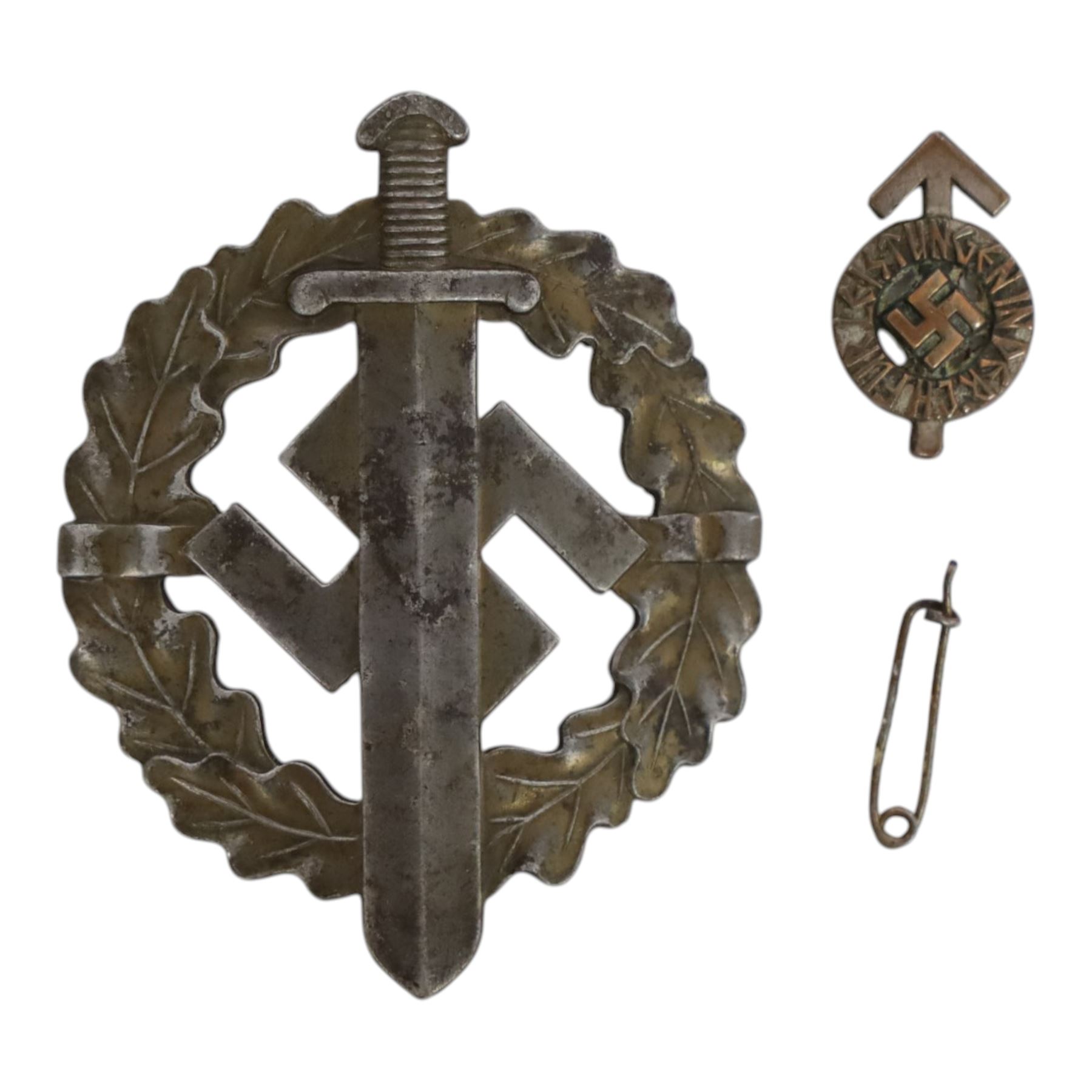 WWII Third Reich SA Sports badge, serial no 755229 by Berg & Nolte and HJ Proficiency award