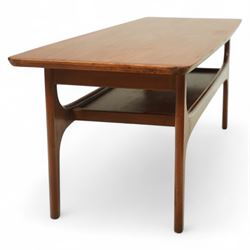 Jentique - Mid-century 'Stingray' teak coffee table, rectangular form with rounded corners, raised on shaped supports united by a magazine under tier 
