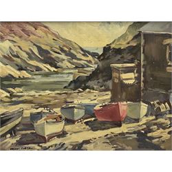 Bryant Cortis (British 20th century): Fishing Boats in a Cove ,oil on canvas signed 44cm x 59cm