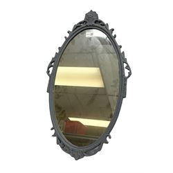Oval ornate grey mirror, H68cm