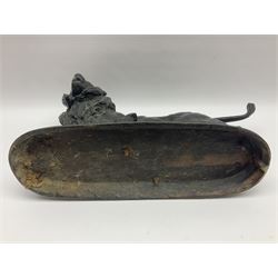 After Paul Edouard Delabrierre (French, 1829-1912), bronze, model of a lion, upon an oval base, signed E Delabrierre, overall H29.5cm, L46cm