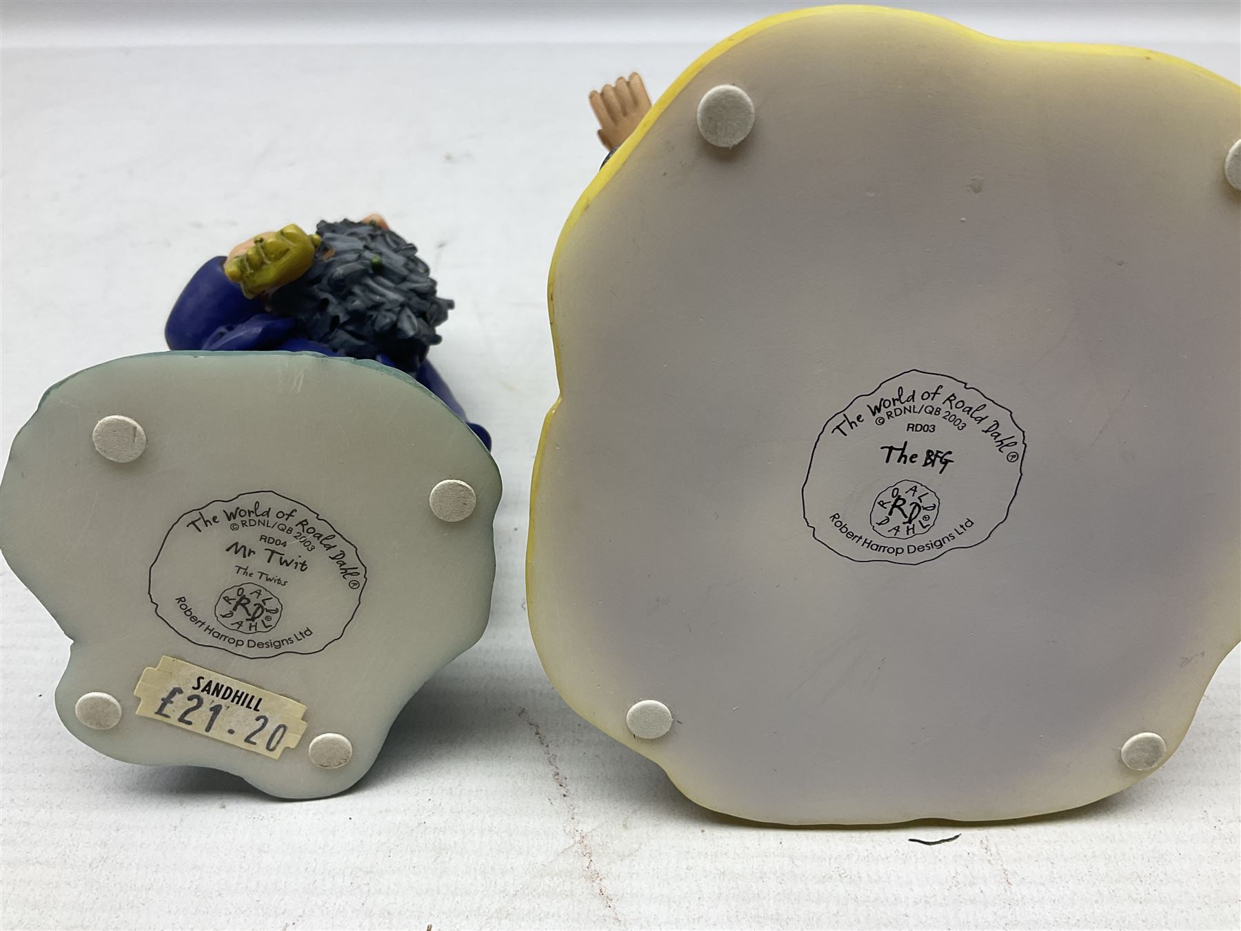 Ten Robert Harrop figures, comprising The World of Roald Dahl Mr Twit RD04 and The BFG RD03, boxed, The Camberwick Green Collection limited edition Mrs Honeyman CG04, The Mayor CGL04 and The Mayor and Philby in the Memorial Car CG68, The PG Chimps Collection Dolly PG003, boxed, Andy Capp by Reg Smythe Andy Capp AC01 and Flo AC02, boxed, and Country Companions English Setter CC21 and Flat Coat Retriever Fisherman CC13, boxed