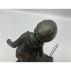Art deco style bronze, figure of a boy with a hoop, after Chiparus, H23cm