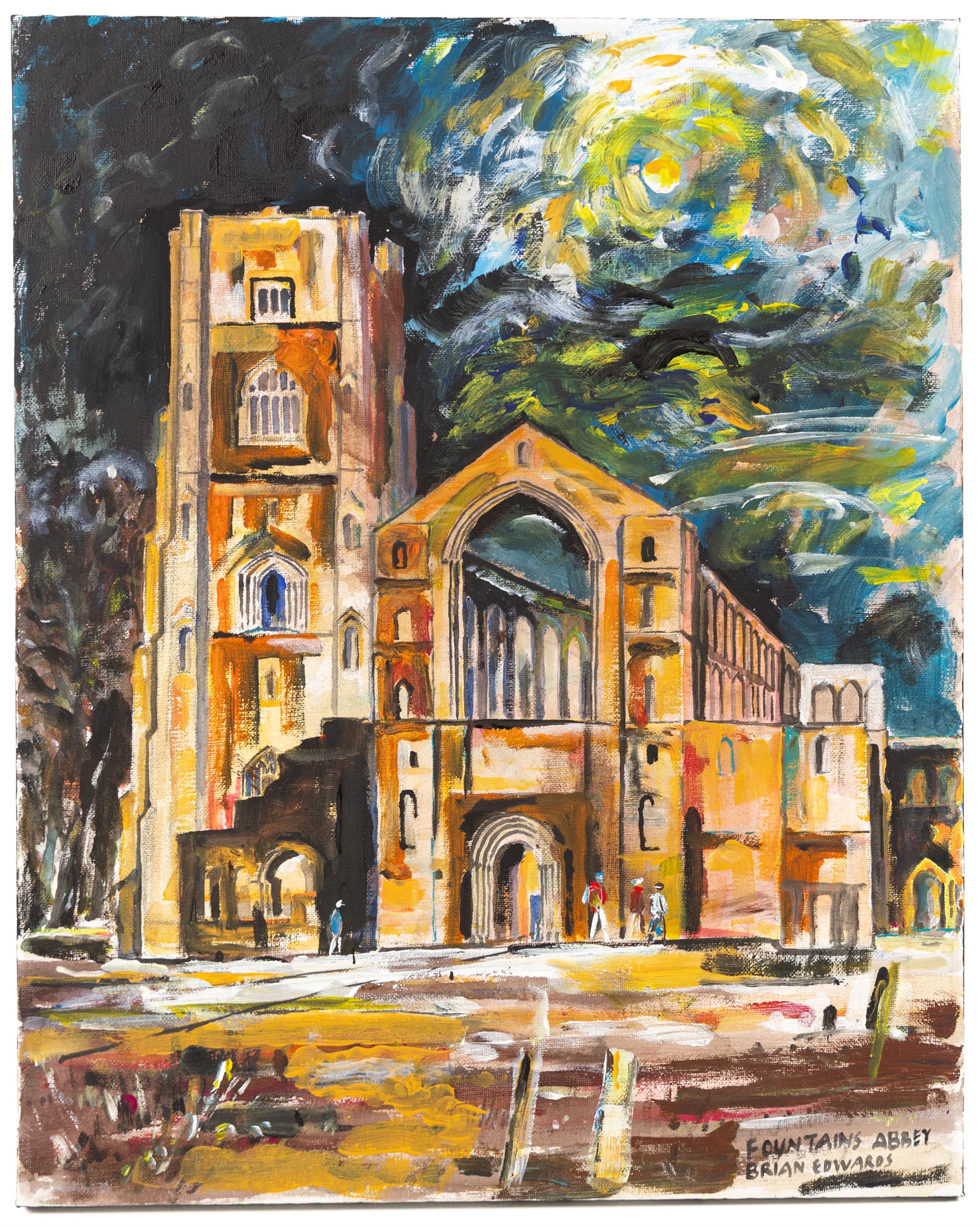 Brian Edwards (British 1944-): 'Fountains Abbey 2', acrylic on canvas signed, titled and dated 2018 verso 50.5cm x 40.5cm (unframed)
Notes: Dr Brian Edwards is Emeritus Professor of Architecture at ECA Edinburgh University. He is the author of the book ‘Understanding Architecture through Drawing’, has exhibited at the Edinburgh Festival, the RSA and architecture section of the RA Summer Exhibition. As a retired architect, his paintings explore the interface between art and architecture
