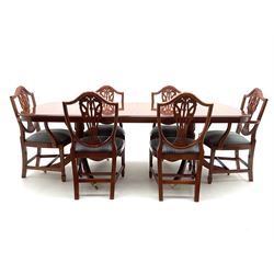 Yew wood twin pedestal extending dining 