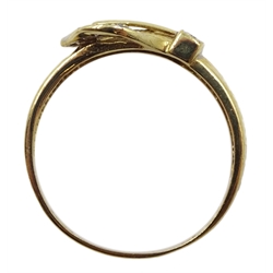 9ct gold cubic zirconia set buckle ring, hallmarked