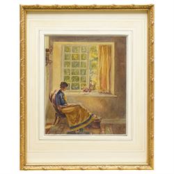 Rose Maynard Barton RWS (British 1856-1929) after Harold Knight (Staithes Group 1874-1961): Lady Reading by a Window, watercolour signed 25cm x 21cm