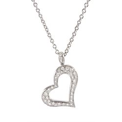 Piaget round brilliant cut diamond heart pendant necklace, stamped, total diamond weight approx 0.77 carat