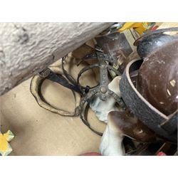 Melba Ware Shire horse figure and two similar, and four wood carts